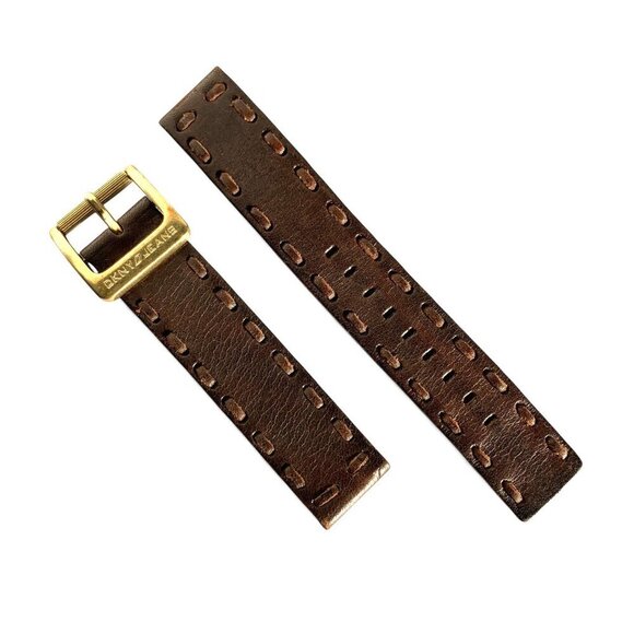 DKNY Jeans Leather Brown Replacement Watch Strap Gold-Tone Buckle 7.75"L, 18mmW - Picture 1 of 7